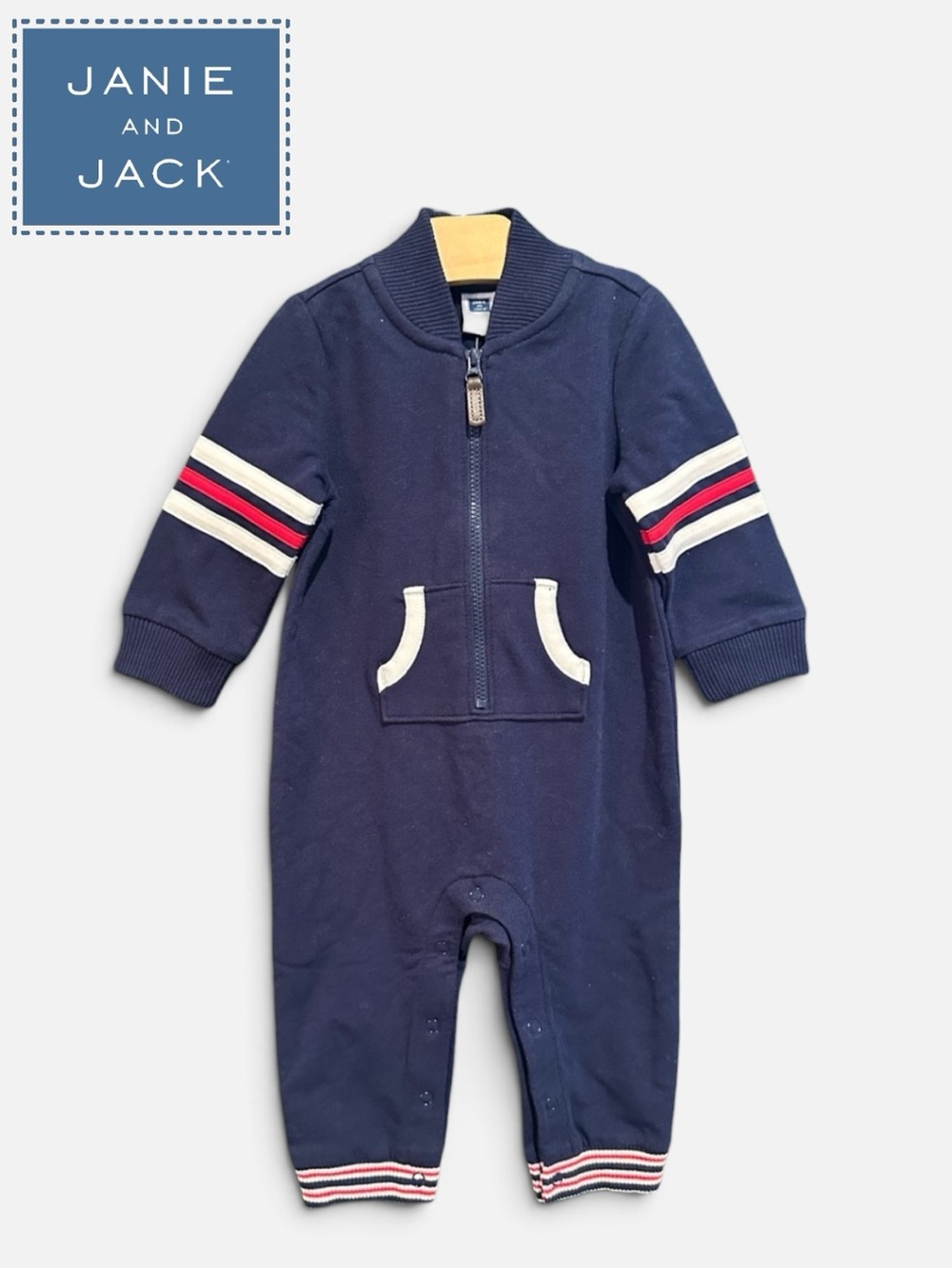Janie and Jack Navy Blue Varsity Full-Zip Warm Romper